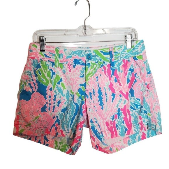Lilly Pulitzer 2 The Callahan Short Tropical Pink blue Chino Flat Front - Picture 1 of 9